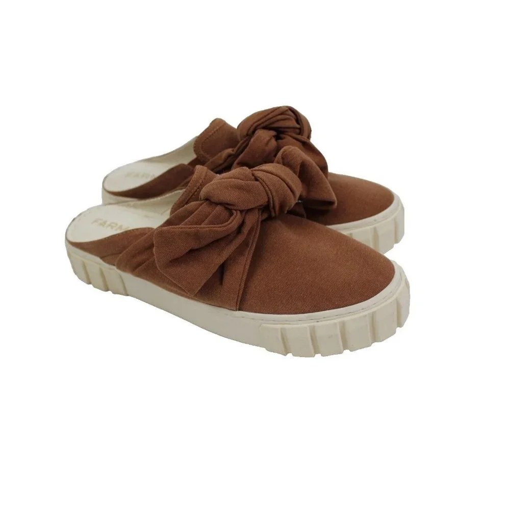 Farm Rio Mule Sneakers Slip On Shoes Brown Bow $150 MSRP Womens 11 EU 42